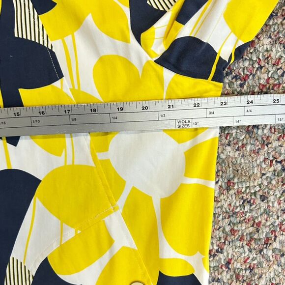 Erin London Yellow Navy Floral 3/4 Sleeve Collared Button Up Topper Jacket Sz L - Picture 11 of 13